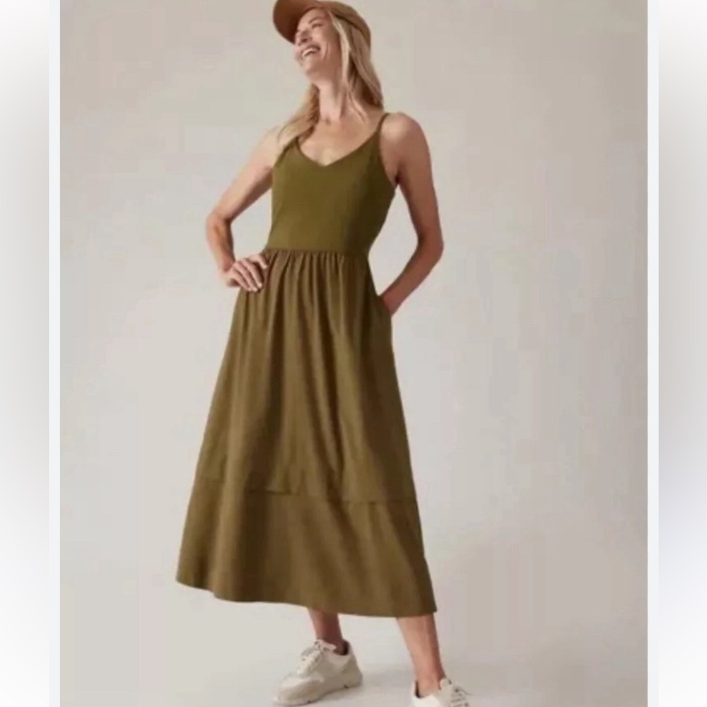Athleta Olive Green Midi Tank Dress
